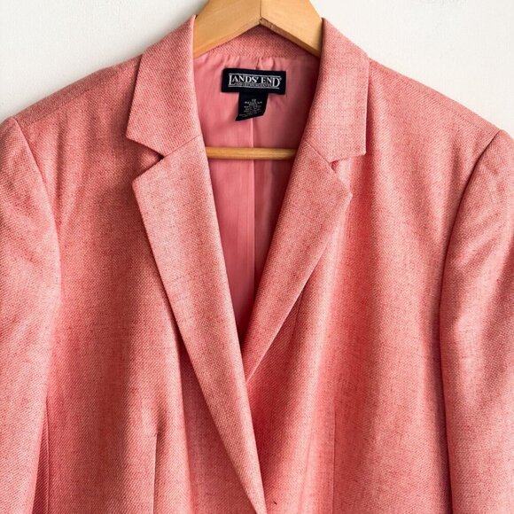 Land's End Pink Classic Silk Wool and Linen Blend Blazer 12 - Picture 4 of 6